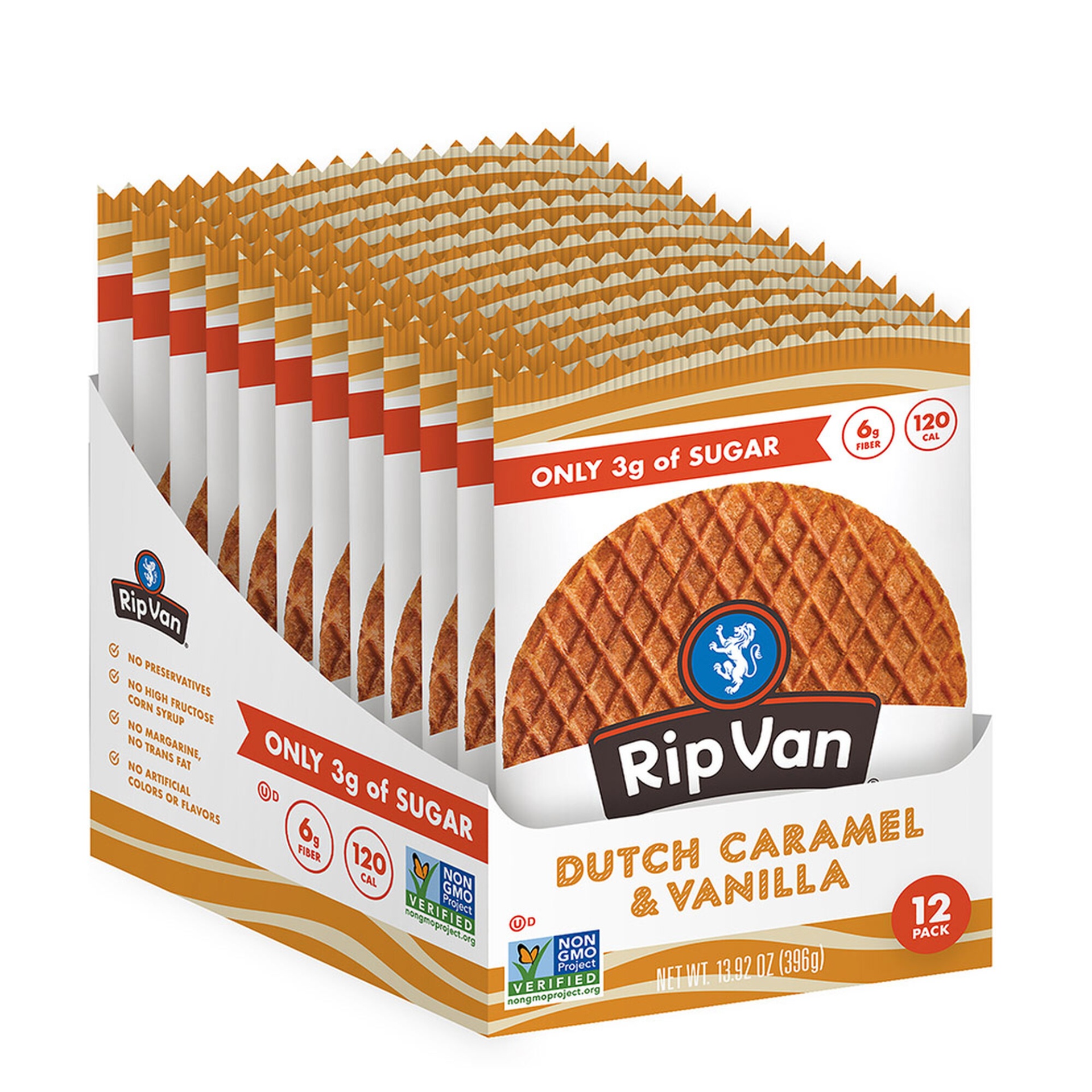 slide 1 of 1, Rip Van Low Sugar Wafel - Dutch Caramel & Vanilla, 12 ct