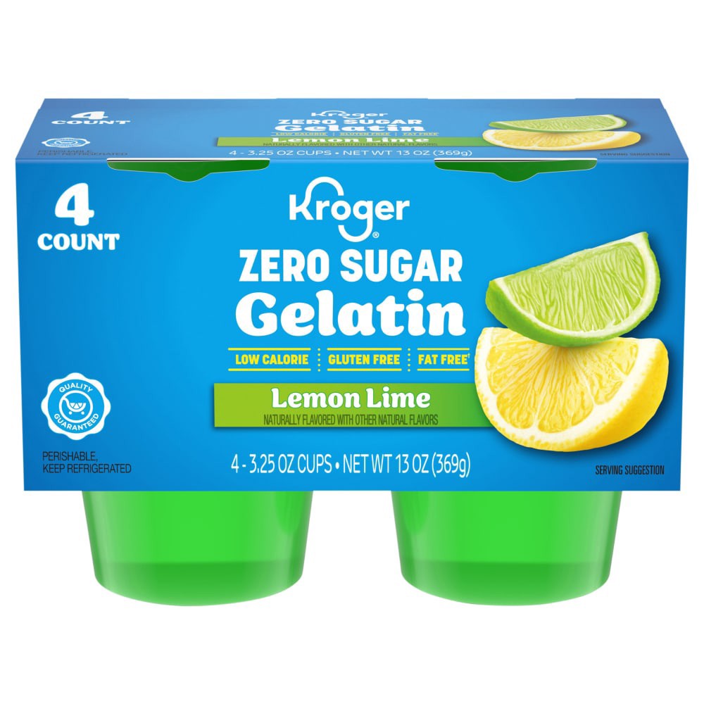 slide 1 of 1, Kroger Zero Sugar Lemon Lime Gelatin Snack Multipack, 4 ct; 3.25 oz