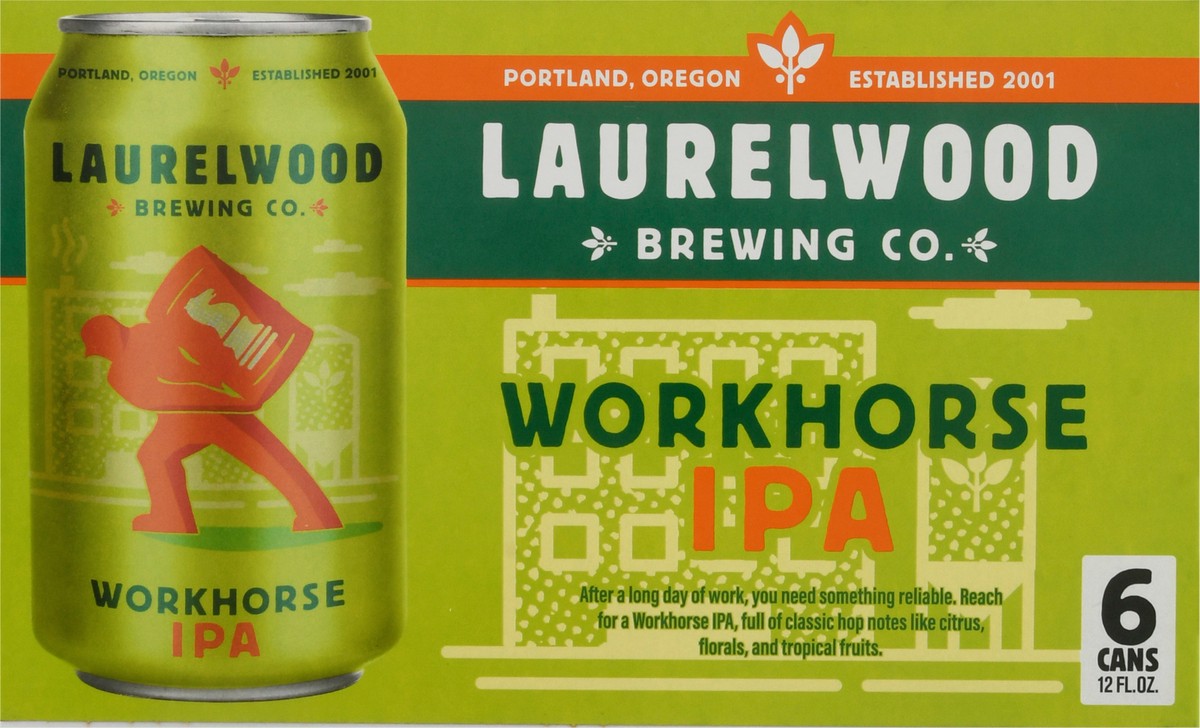 slide 12 of 12, Laurelwood Brewing Co. Workhorse IPA Beer 6 - 12 fl oz Cans, 6 ct