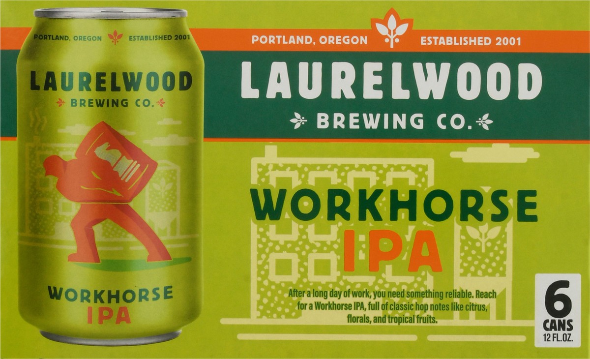 slide 11 of 12, Laurelwood Brewing Co. Workhorse IPA Beer 6 - 12 fl oz Cans, 6 ct