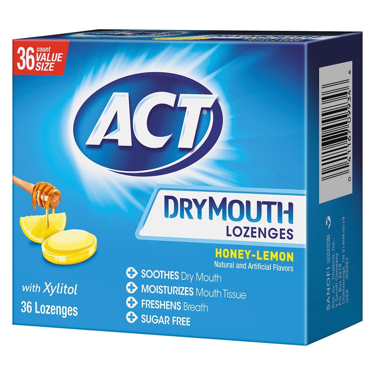 slide 3 of 9, ACT Dry Mouth Lozenges with Xylitol, Sugar Free Honey-Lemon, 36 Lozenges, 36 ct