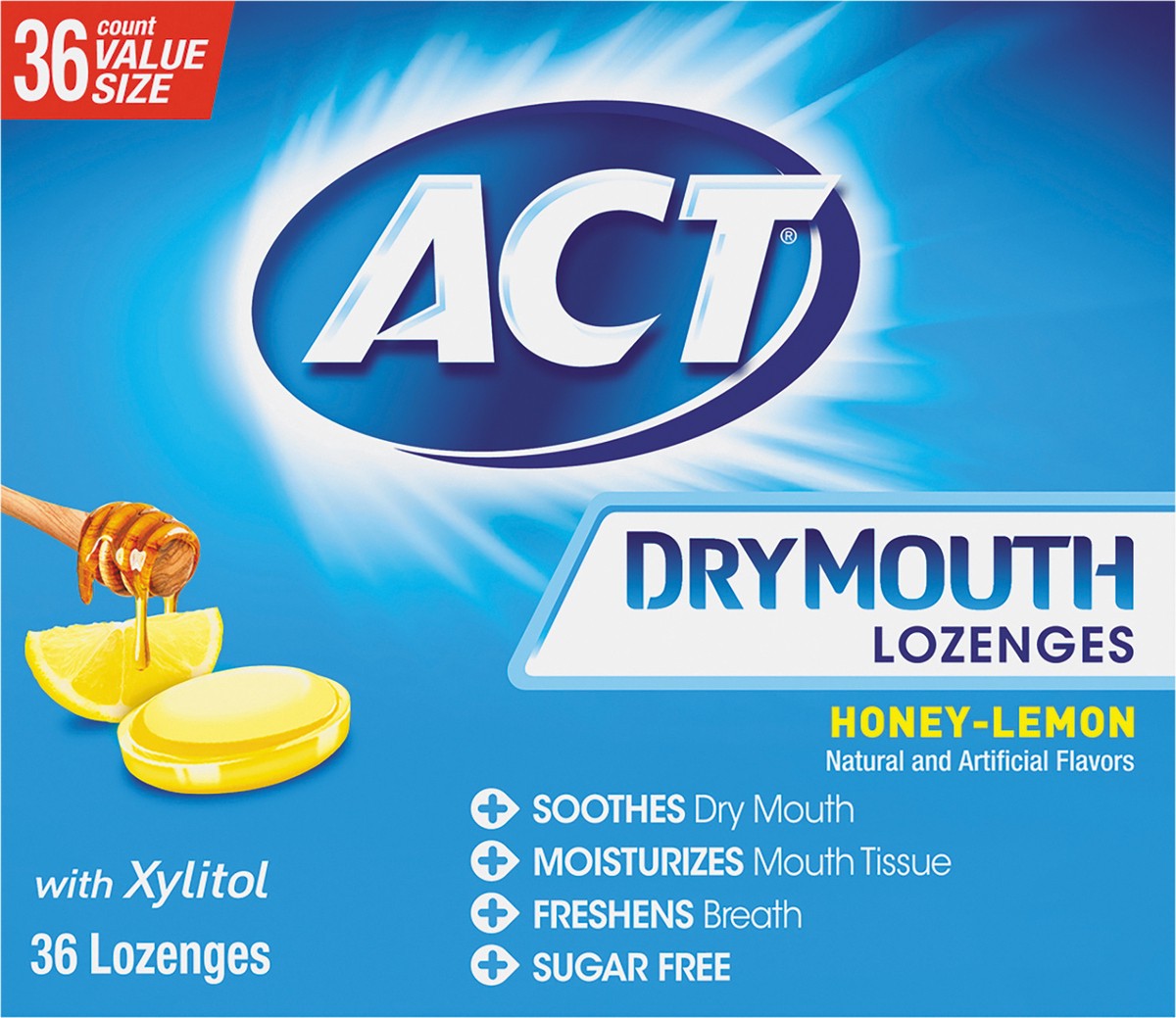 slide 6 of 9, ACT Dry Mouth Lozenges with Xylitol, Sugar Free Honey-Lemon, 36 Lozenges, 36 ct