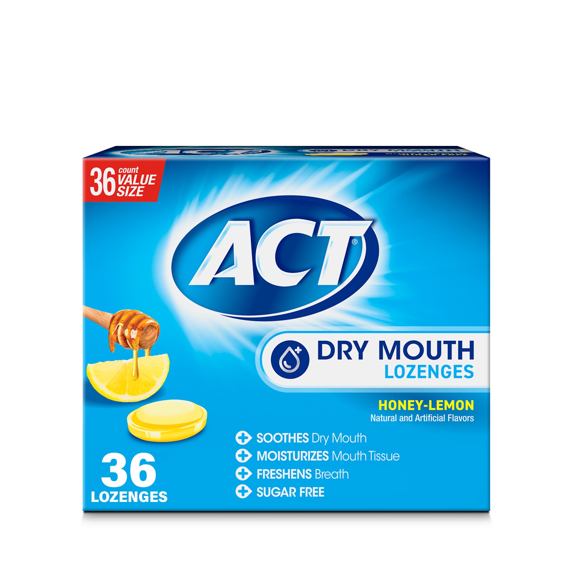 slide 1 of 9, ACT Dry Mouth Lozenges with Xylitol, Sugar Free Honey-Lemon, 36 Lozenges, 36 ct