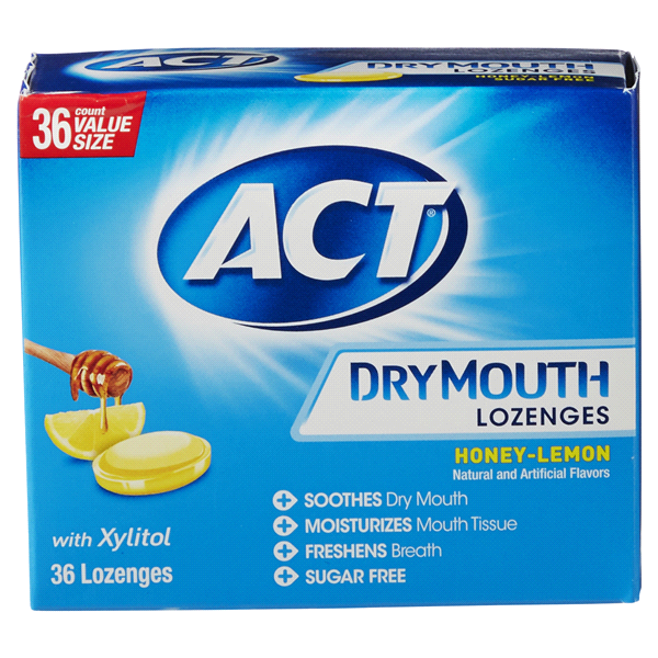 slide 1 of 1, ACT Dry Mouth Lozenges (36 Ct, Honey Lemon), with Xylitol, 36 ct