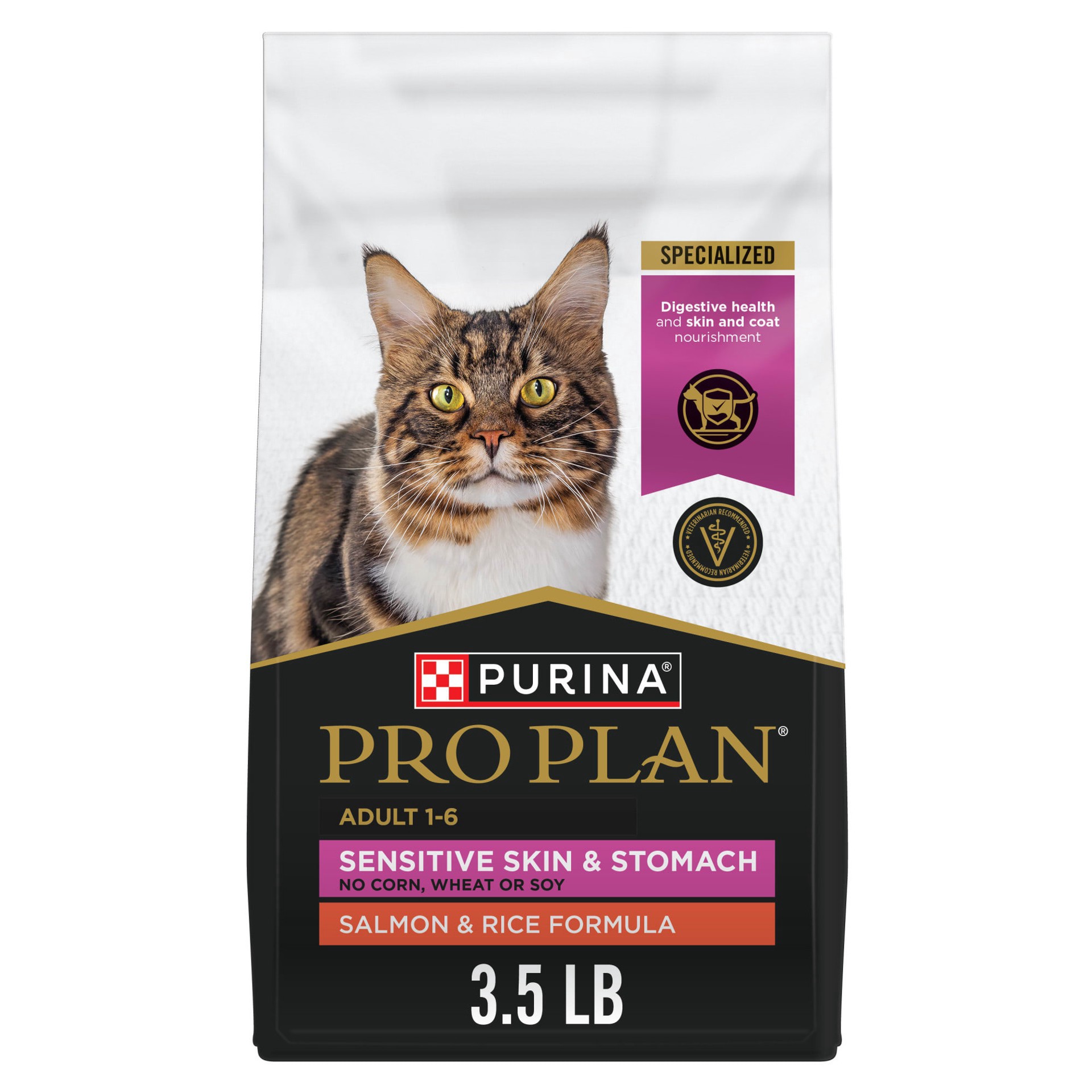 slide 1 of 1, Purina Pro Plan Sensitive Skin and Stomach Salmon and Rice Formula Adult Cat Food, 3.5 lbs., 3.5 lb
