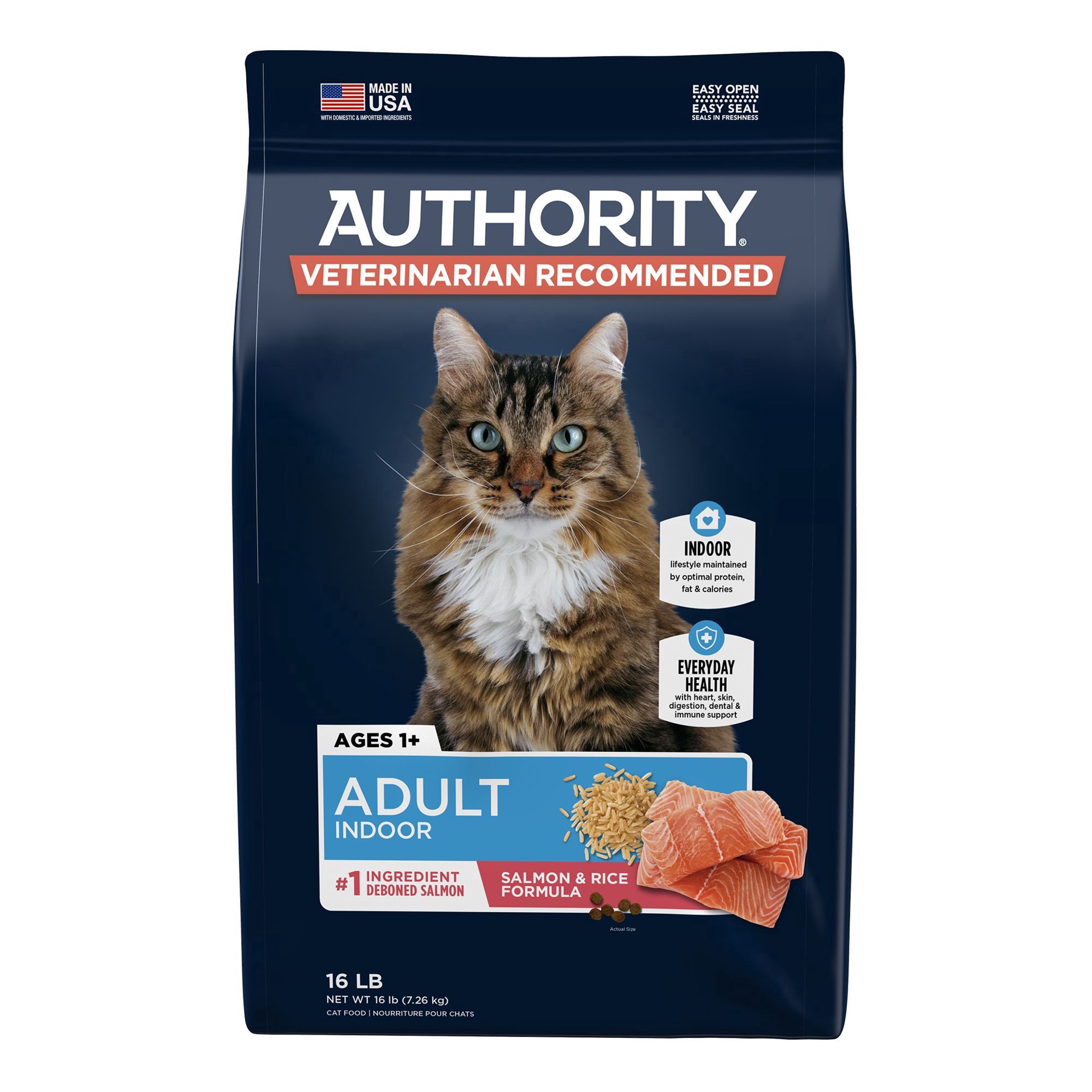 slide 1 of 1, Authority® Everyday Health Indoor Cat Dry Food - Salmon & Rice, With-Grain, 16 lb