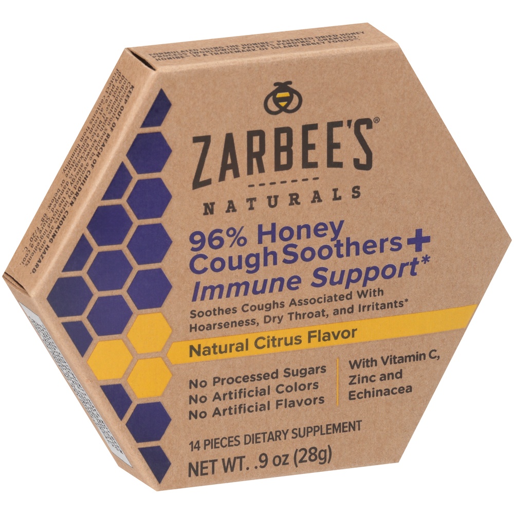 slide 2 of 6, Zarbee's Naturals 96% Honey Cough Soothers & Immune Support, Natural Citrus Flavor, 14 ct