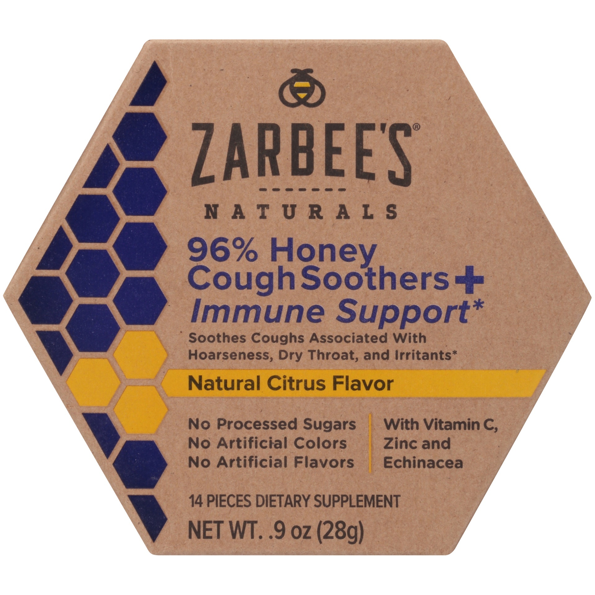 slide 1 of 6, Zarbee's Naturals 96% Honey Cough Soothers & Immune Support, Natural Citrus Flavor, 14 ct