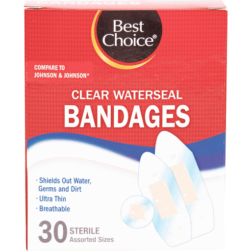 slide 1 of 1, Best Choice Clear Water Seal Assorted Bandages, 30 ct