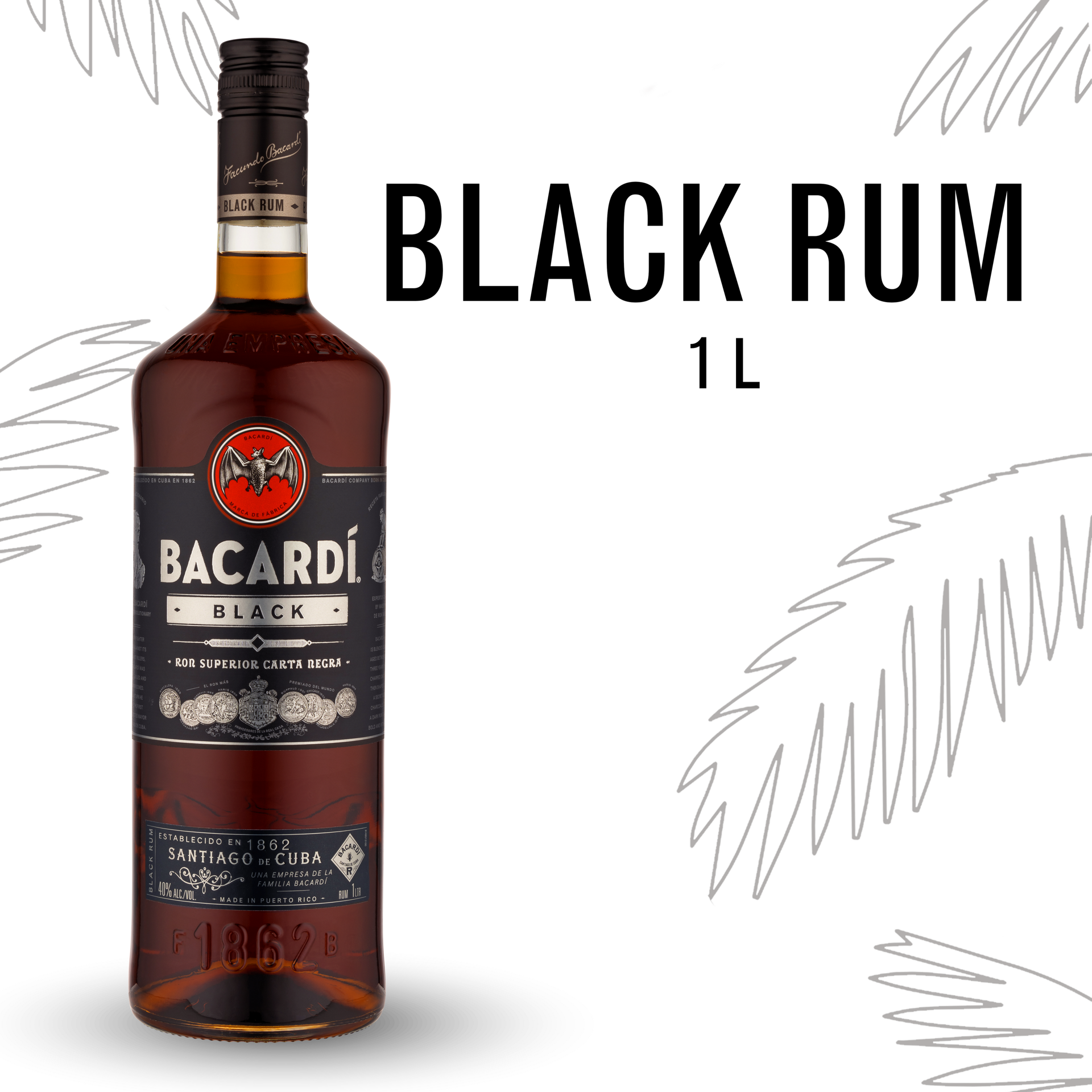 slide 2 of 5, Bacardi Rum 1 lt, 1 liter