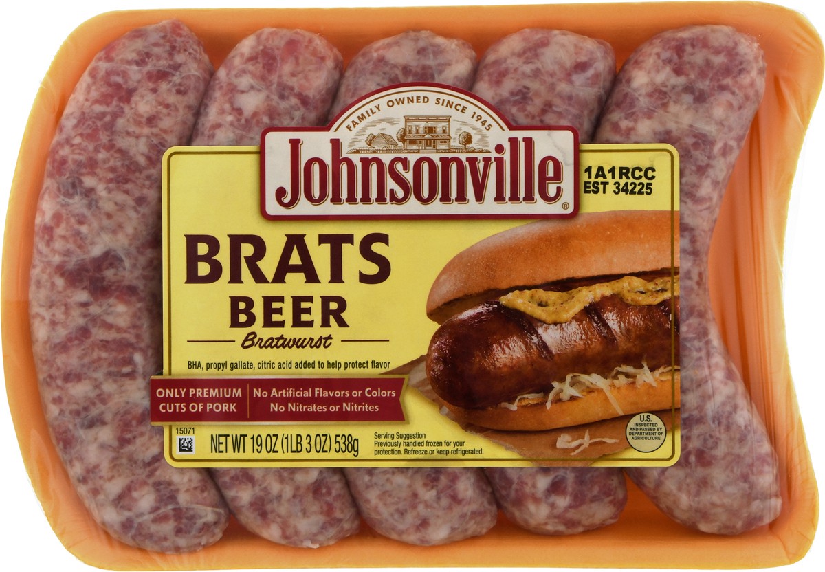 slide 1 of 11, Johnsonville Brats Beer Bratwurst 19 oz, 19 oz