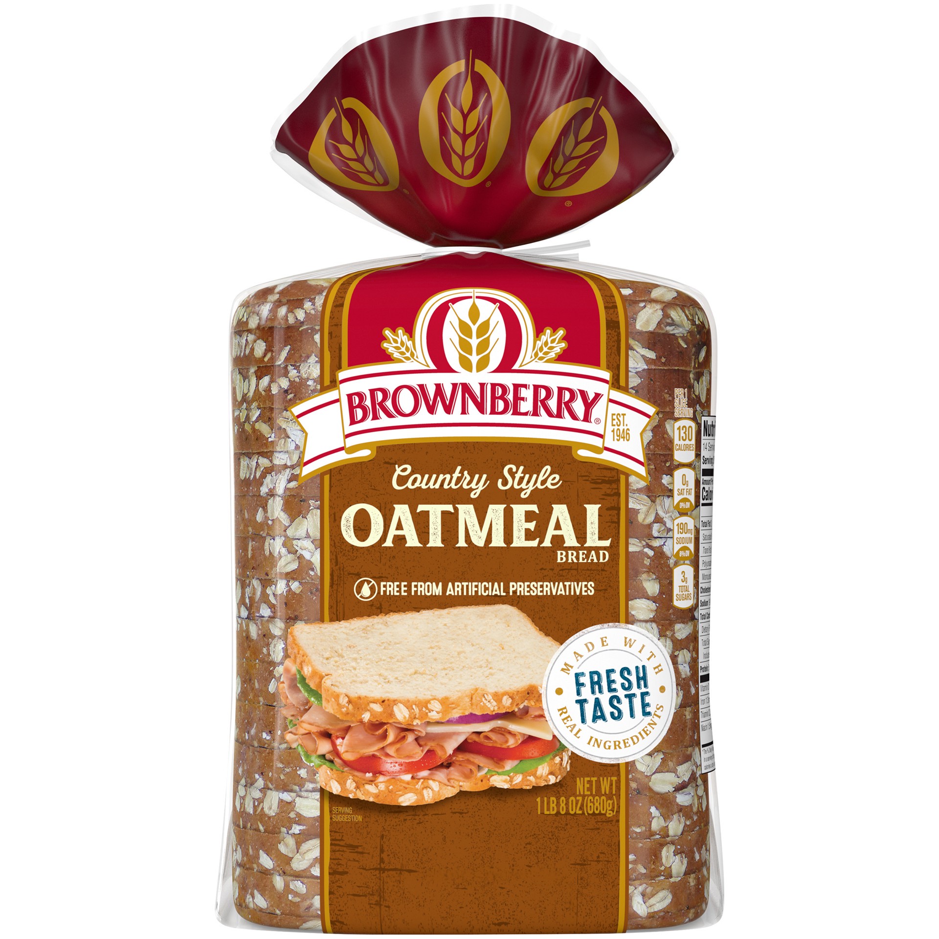 slide 1 of 5, Brownberry Country Oatmeal Bread 24oz, 24 oz