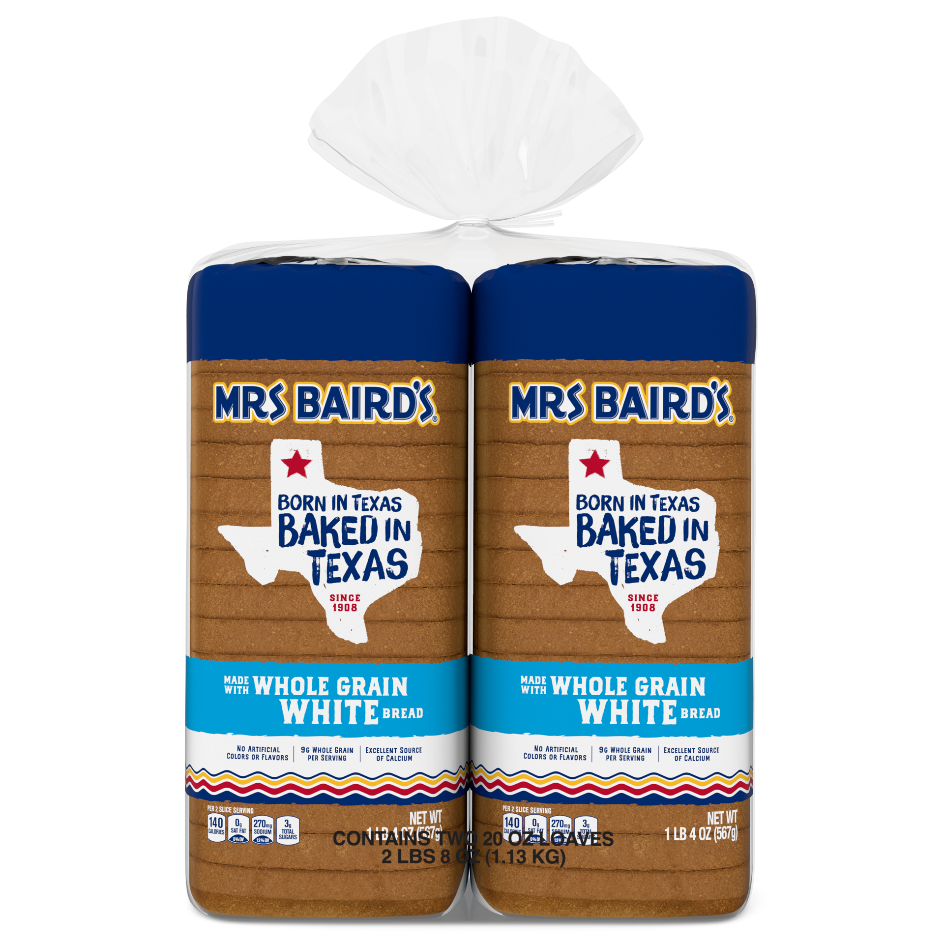 slide 1 of 2, Mrs. Baird's Whole Grain White Bread, Twin Pack, 40 oz, 