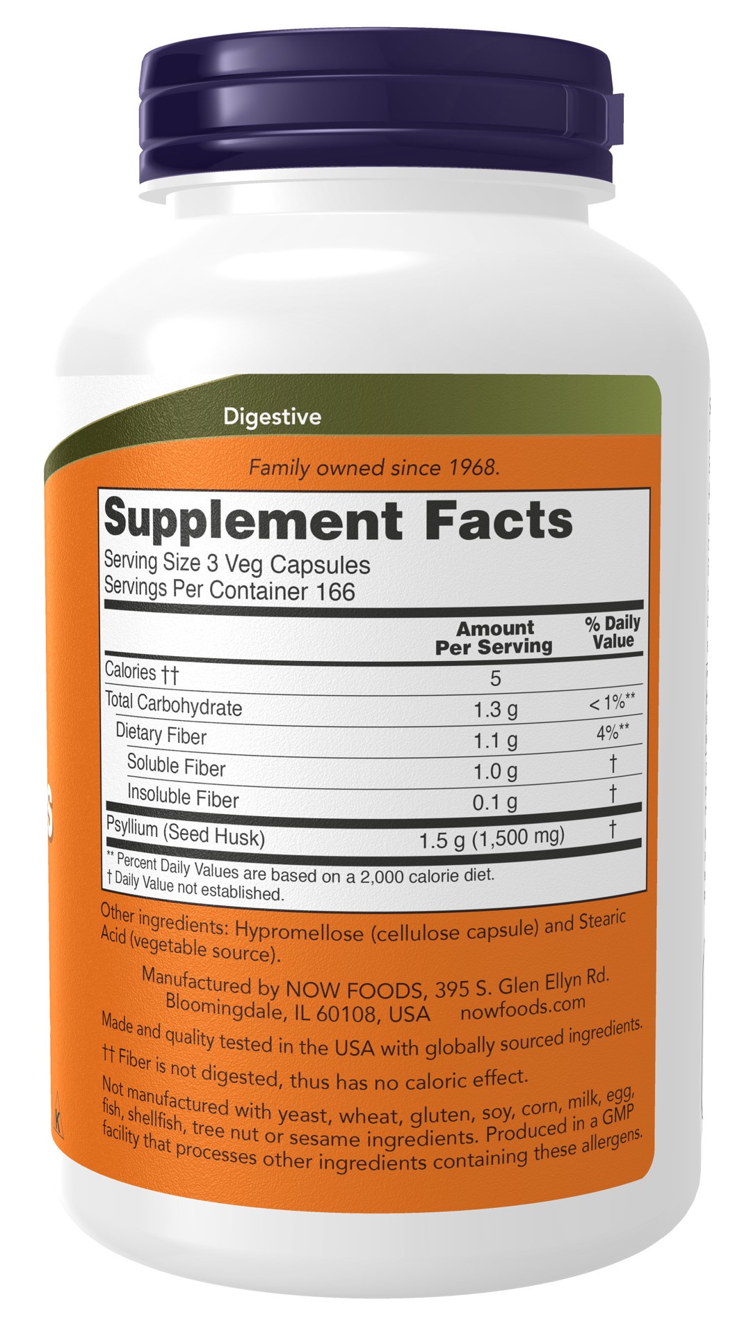 slide 4 of 5, NOW Supplements, Psyllium Husk Caps 500 mg, Non-GMO Project Verified, Natural Soluble Fiber, Intestinal Health*, 500 Veg Capsules, 500 ct