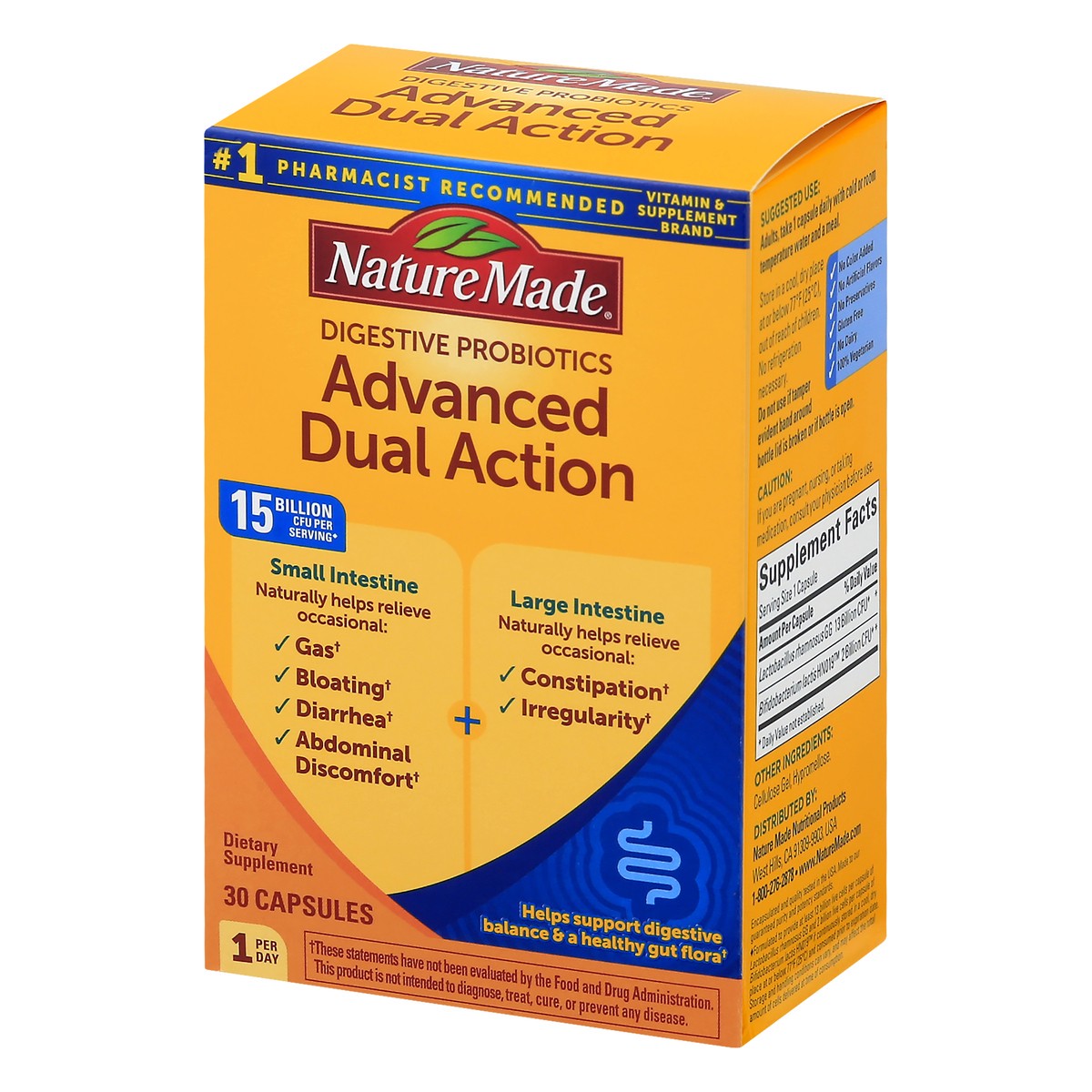 slide 3 of 13, Nature Made Digestive Probiotics Advanced Dual Action, Probiotics for Women and Men, 30 Probiotic Capsules, 30 Day Supply, 30 ct