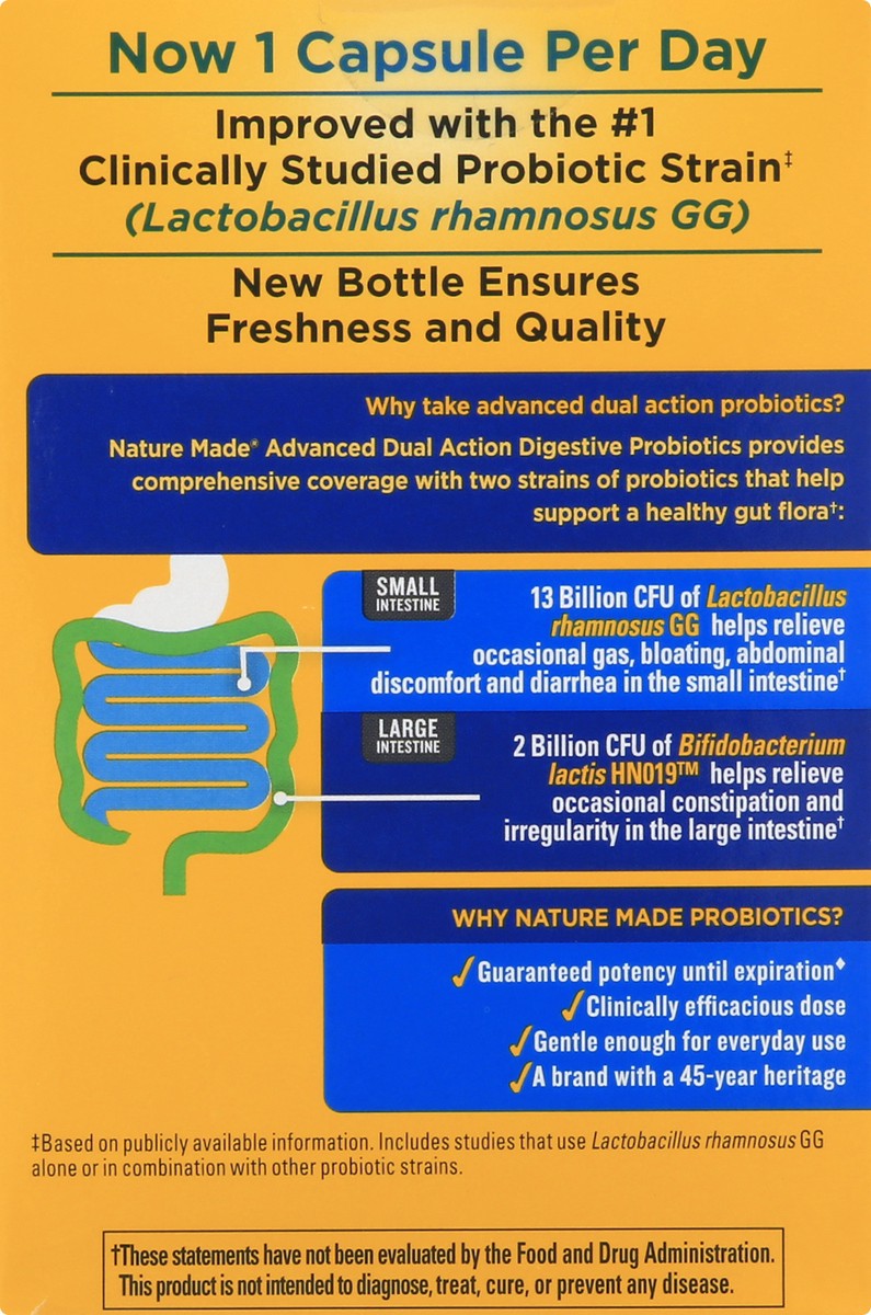 slide 10 of 13, Nature Made Digestive Probiotics Advanced Dual Action, Probiotics for Women and Men, 30 Probiotic Capsules, 30 Day Supply, 30 ct