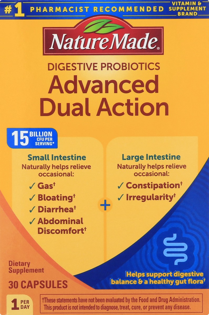 slide 13 of 13, Nature Made Digestive Probiotics Advanced Dual Action, Probiotics for Women and Men, 30 Probiotic Capsules, 30 Day Supply, 30 ct