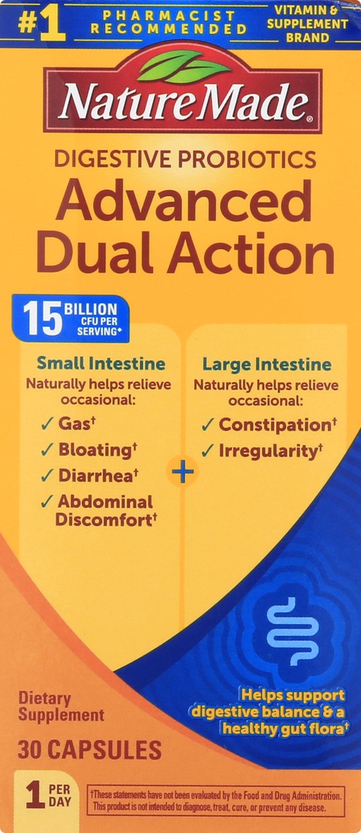slide 2 of 13, Nature Made Digestive Probiotics Advanced Dual Action, Probiotics for Women and Men, 30 Probiotic Capsules, 30 Day Supply, 30 ct