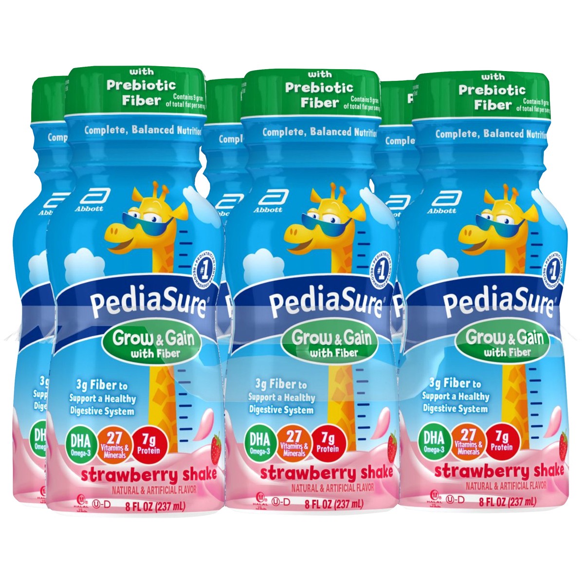 slide 9 of 9, PediaSure Grow & Gain with Fiber Kids'' Nutritional Shake Strawberry Ready-to-Drink 8 fl oz Bottles, 6 ct; 8 fl oz