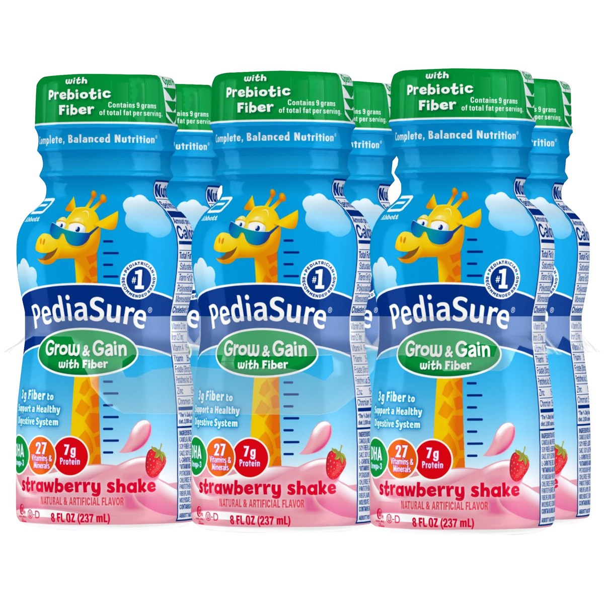 slide 4 of 9, PediaSure Grow & Gain with Fiber Kids'' Nutritional Shake Strawberry Ready-to-Drink 8 fl oz Bottles, 6 ct; 8 fl oz