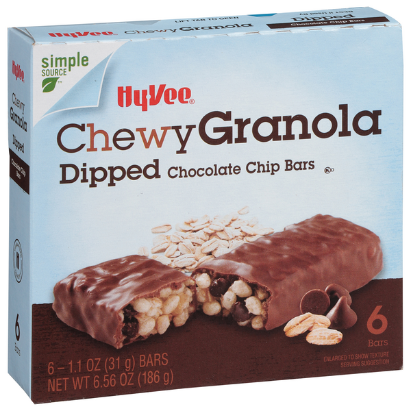 slide 1 of 1, Hy-vee Dipped Chocolate Chip Chewy Granola Bars - 6.56 oz, 6.56 oz