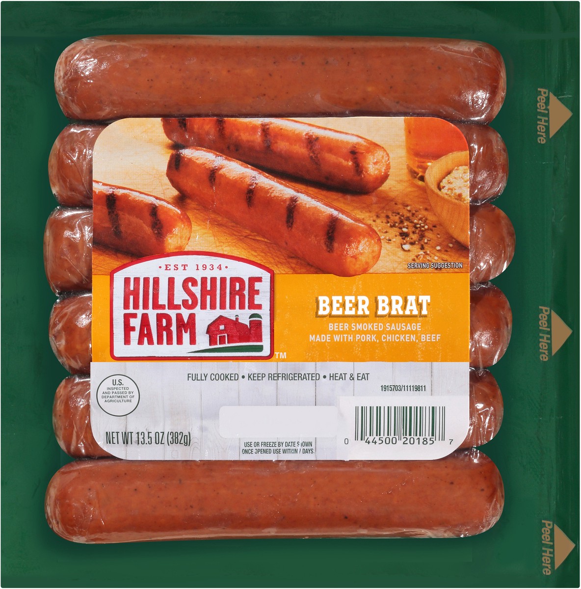 slide 6 of 8, Hillshire Farm Beer Brat Links, 6 Count, 382.72 g