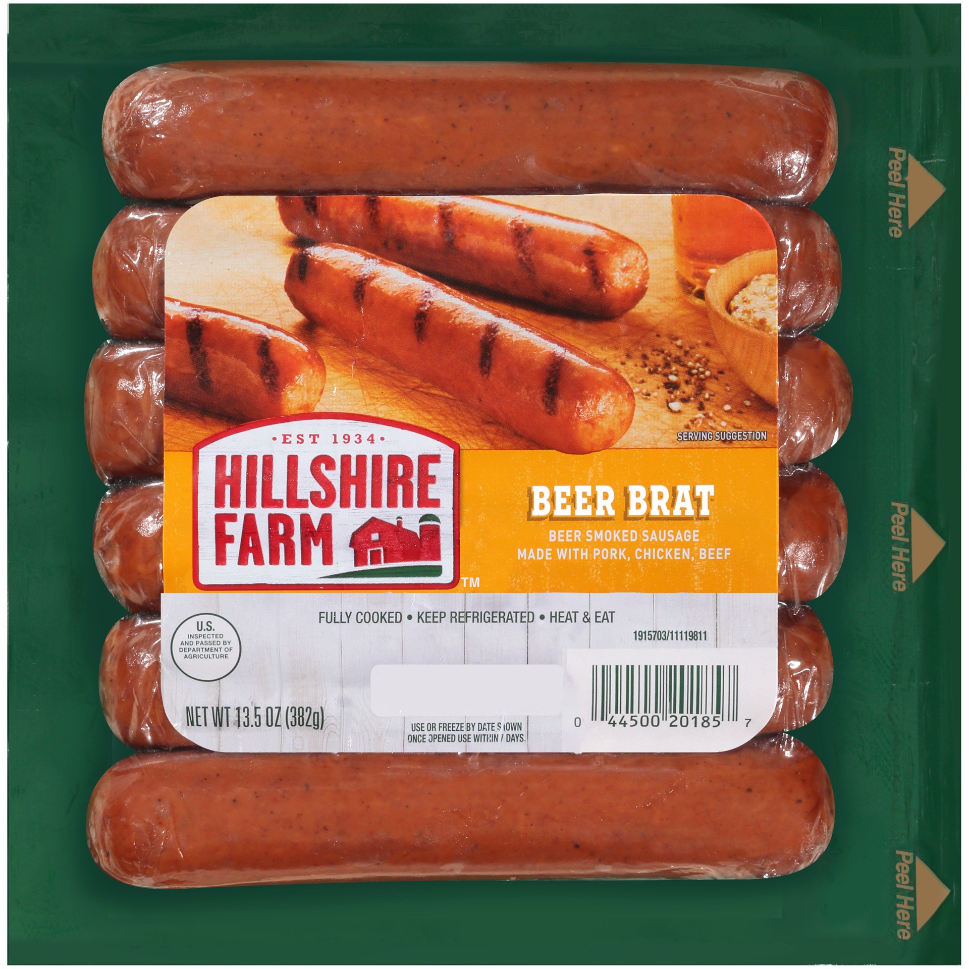 slide 1 of 8, Hillshire Farm Beer Brat Links, 6 Count, 382.72 g