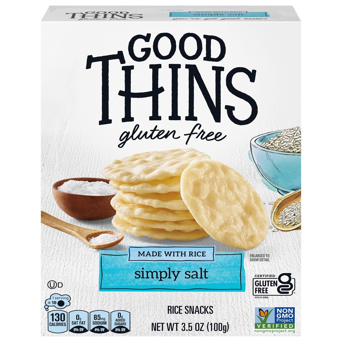 slide 1 of 9, GOOD THiNS Simply Salt Rice Snacks Gluten Free Crackers, Snack Crackers, 3.5 oz, 3.5 oz