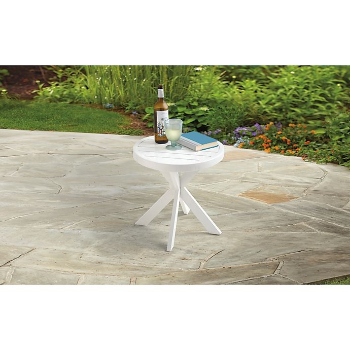 slide 3 of 8, Bee & Willow Home Slatted Round All-Weather Patio Accent Table - White, 18 in