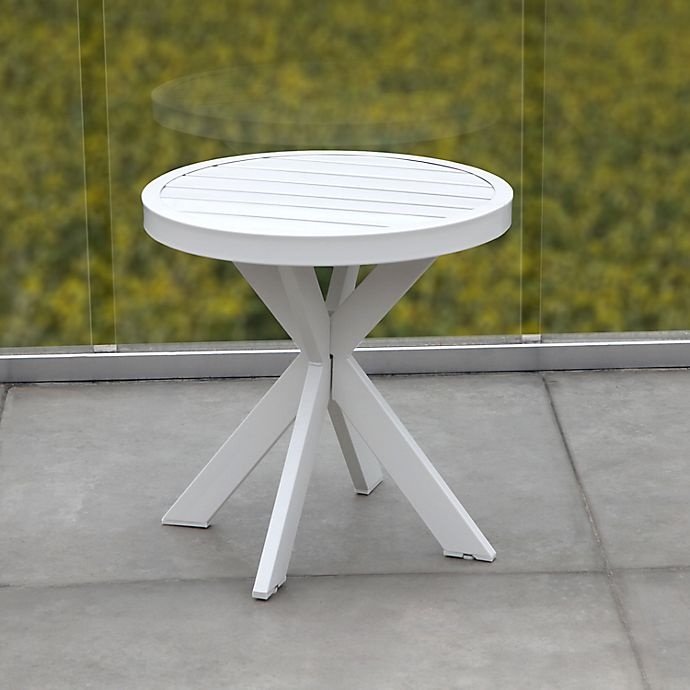 slide 4 of 8, Bee & Willow Home Slatted Round All-Weather Patio Accent Table - White, 18 in