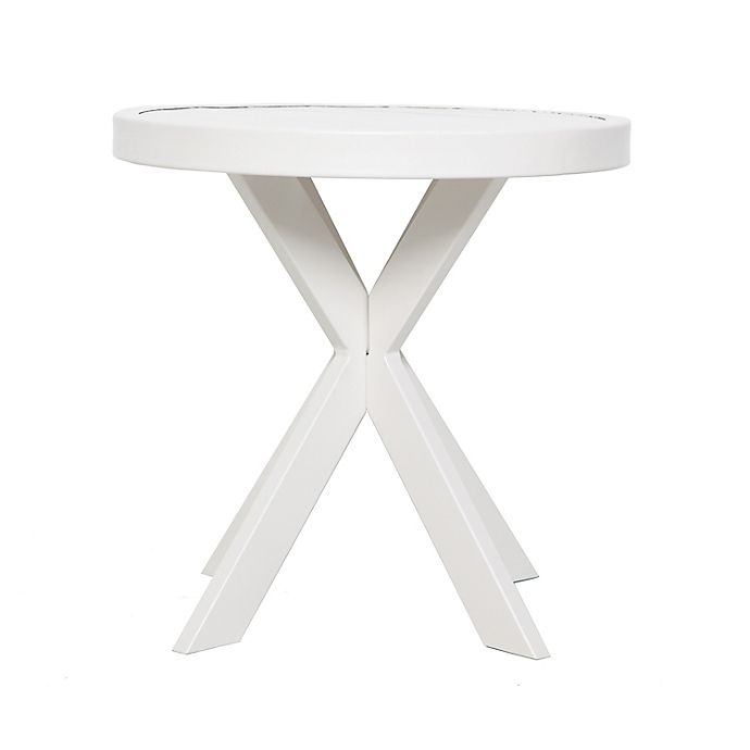 slide 8 of 8, Bee & Willow Home Slatted Round All-Weather Patio Accent Table - White, 18 in