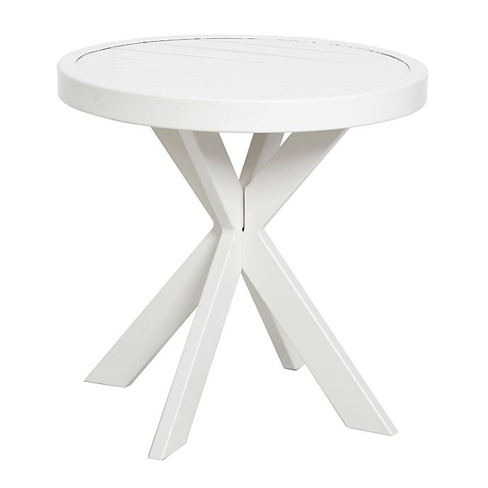 slide 1 of 8, Bee & Willow Home Slatted Round All-Weather Patio Accent Table - White, 18 in