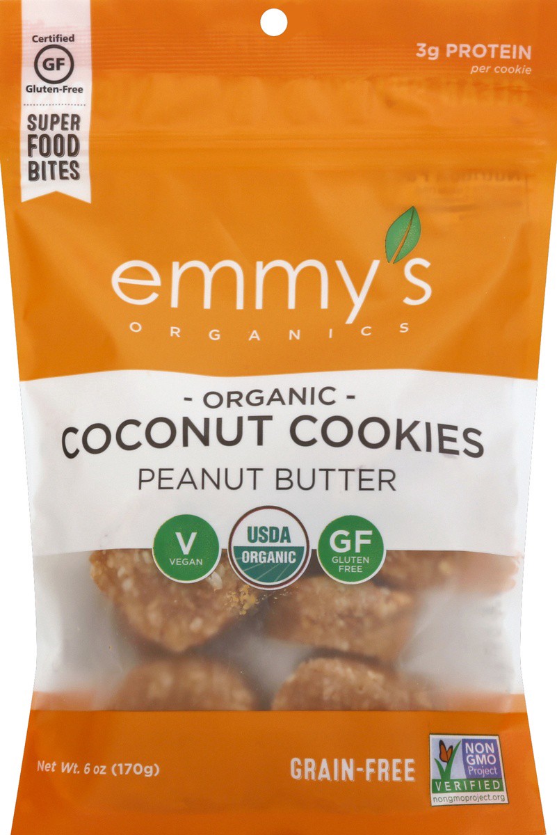 slide 3 of 7, Emmy's Organics Peanut Butter Coconut Cookies, 6 oz, 9 ct