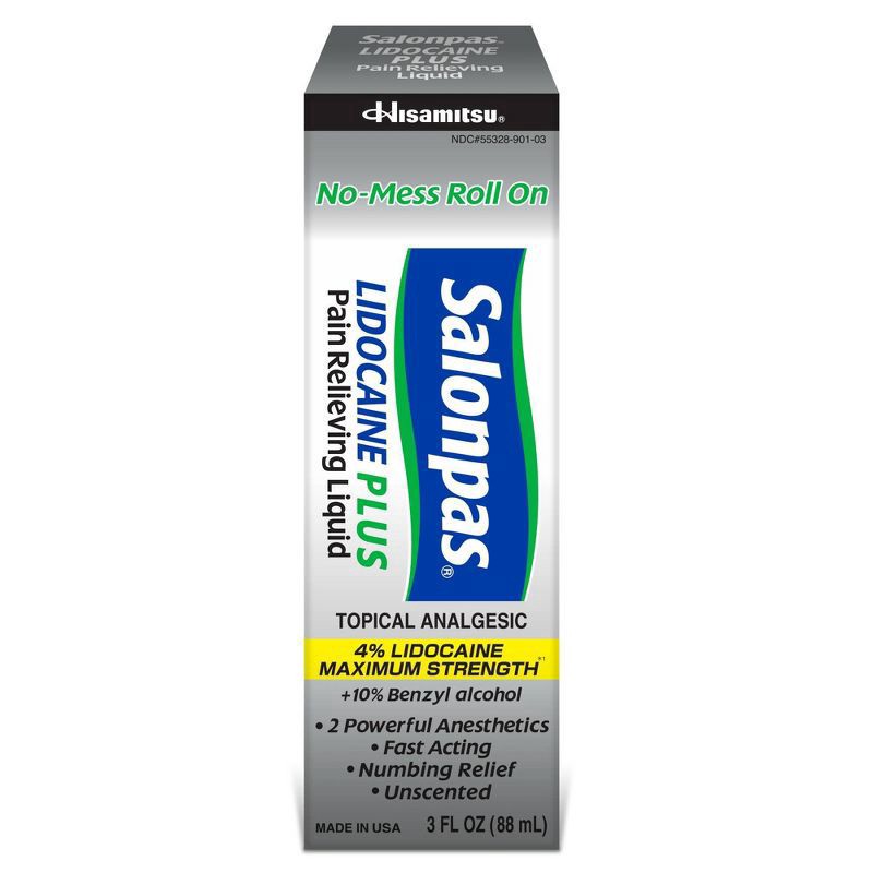 slide 1 of 4, Salonpas Lidocaine Plus Roll-On, 3 fl oz