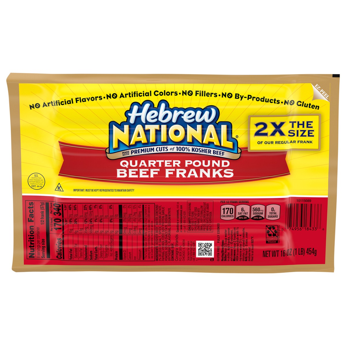 slide 1 of 5, Hebrew National Quarter Pound Beef Franks 4 ea, 16 oz