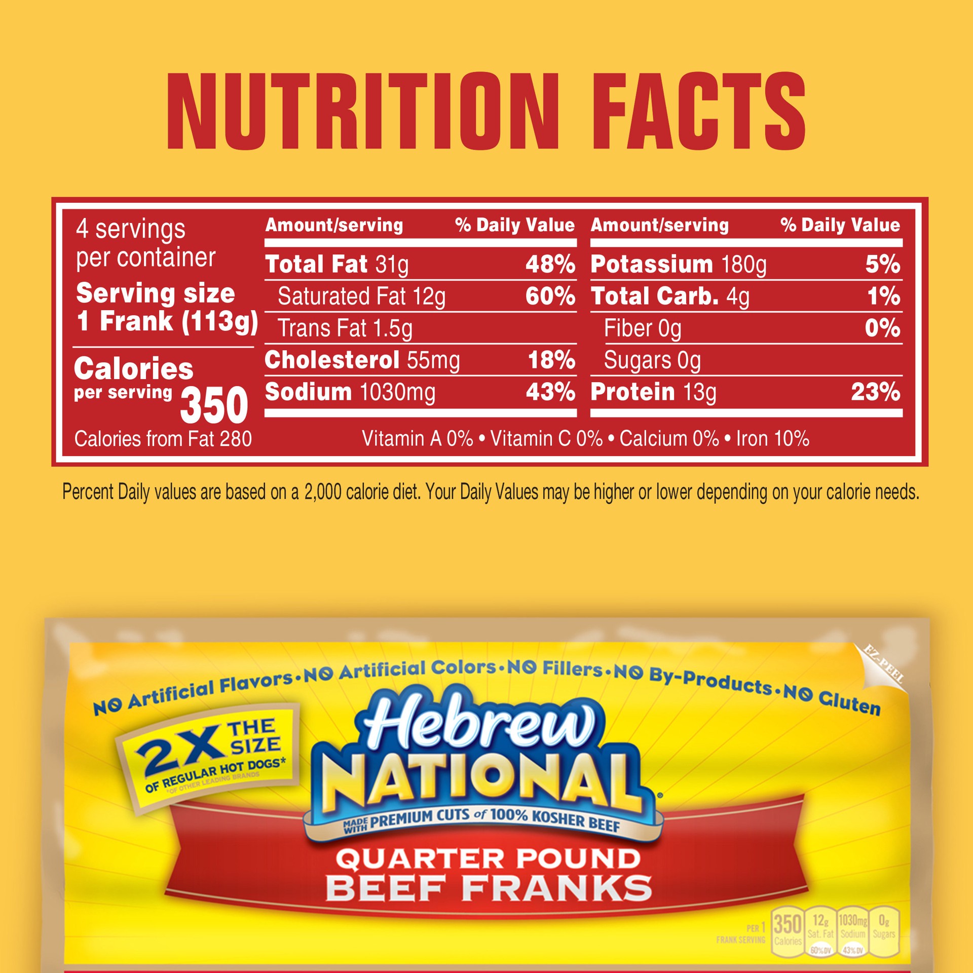 slide 5 of 5, Hebrew National Quarter Pound Beef Franks 4 ea, 16 oz