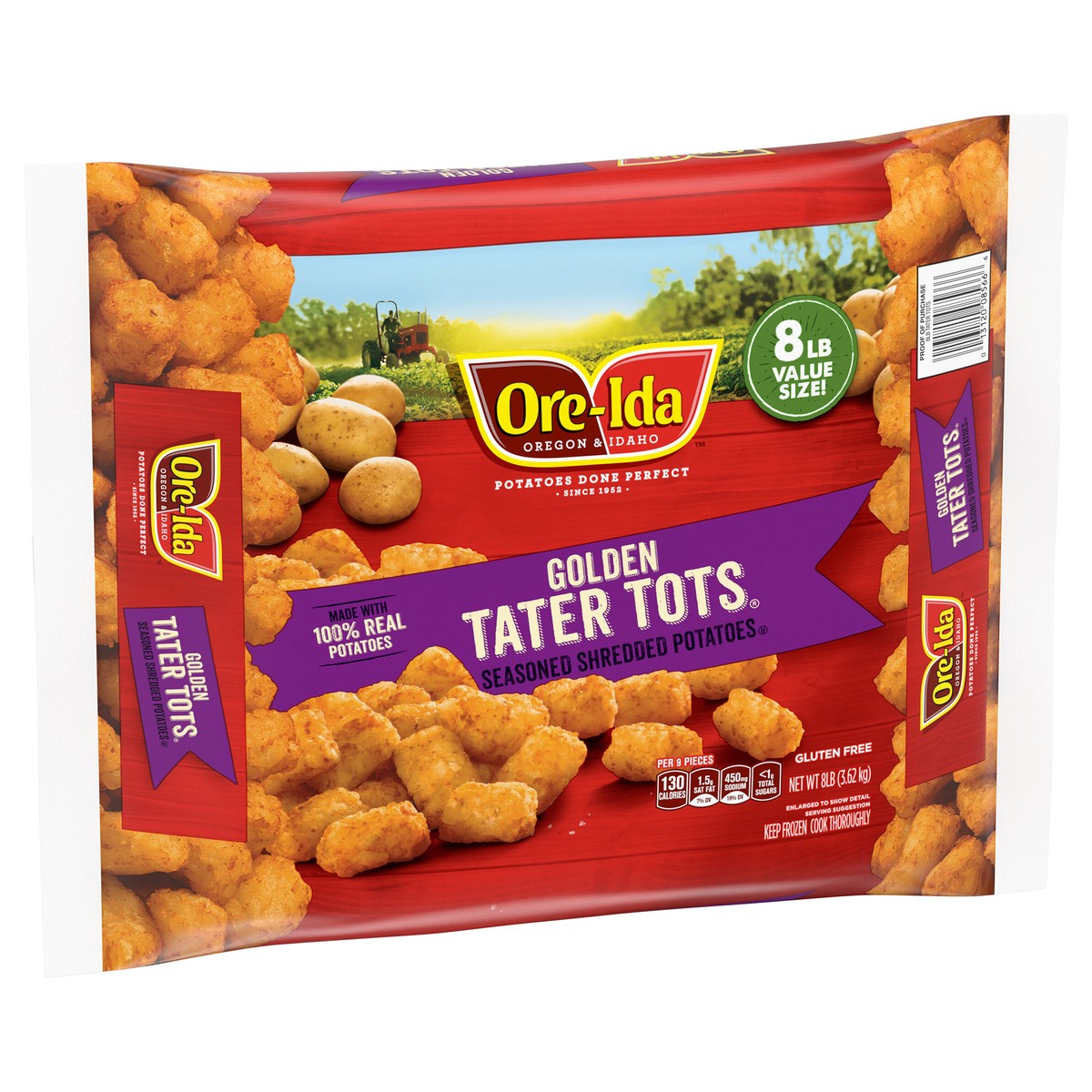 slide 2 of 13, Ore-Ida Golden Tater Tots Seasoned Shredded Frozen Potatoes Value Size, 8 lb Bag, 