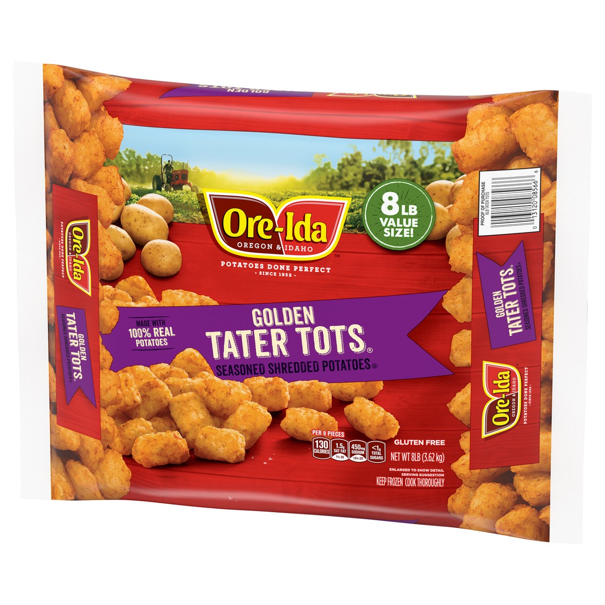 slide 3 of 13, Ore-Ida Golden Tater Tots Seasoned Shredded Frozen Potatoes Value Size, 8 lb Bag, 