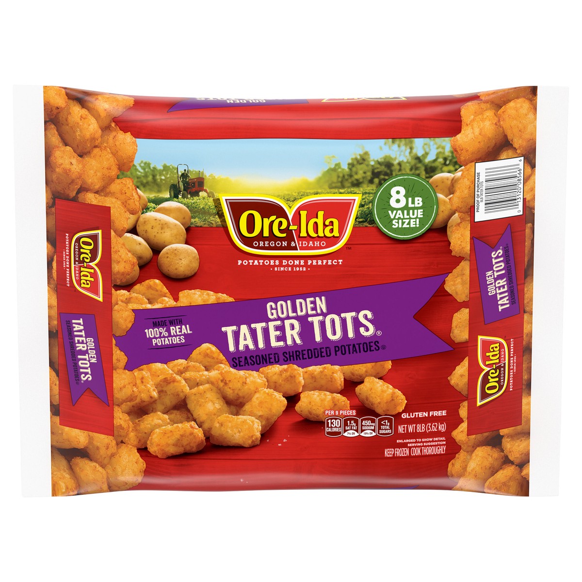 slide 7 of 13, Ore-Ida Golden Tater Tots Seasoned Shredded Frozen Potatoes Value Size, 8 lb Bag, 