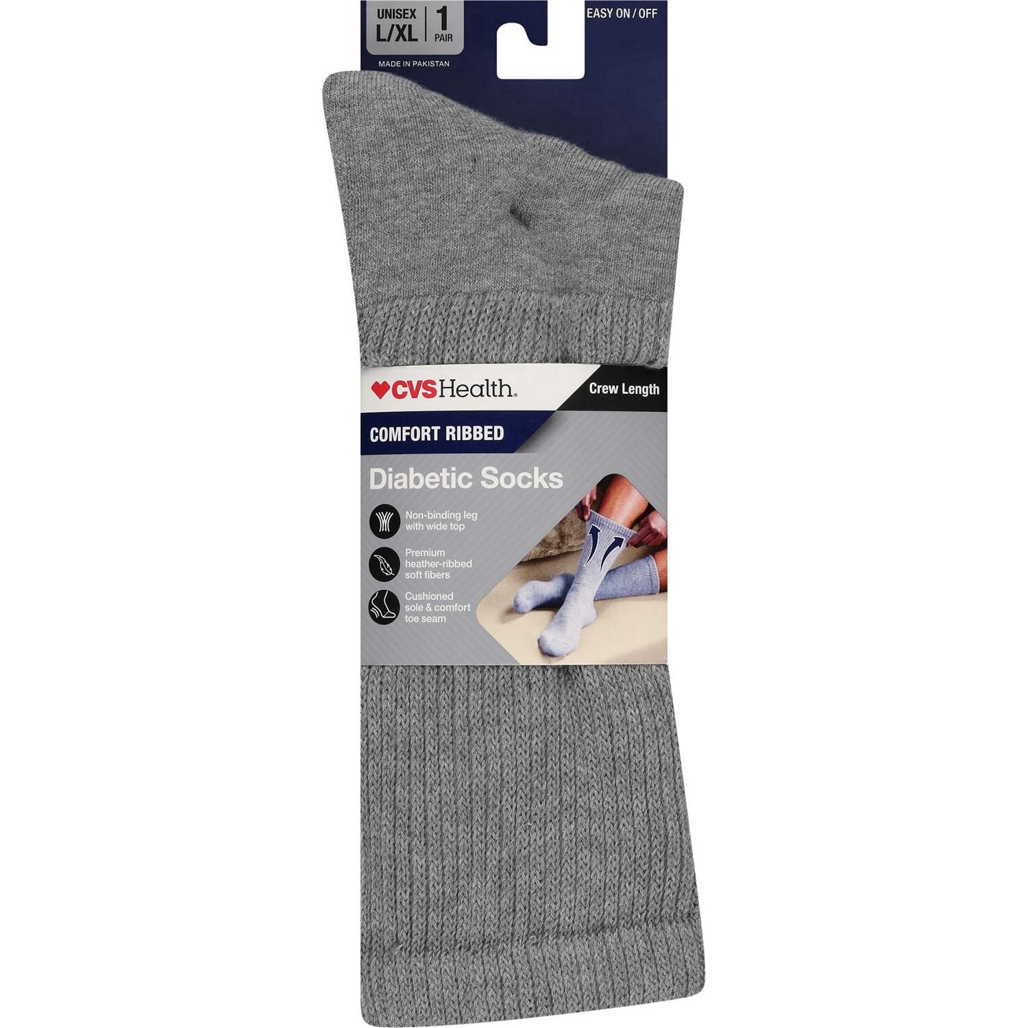 slide 1 of 1, Cvs Health Crew Comfort Socks For Diabetics, S/m, Whit, 2 Pr, 1 ct