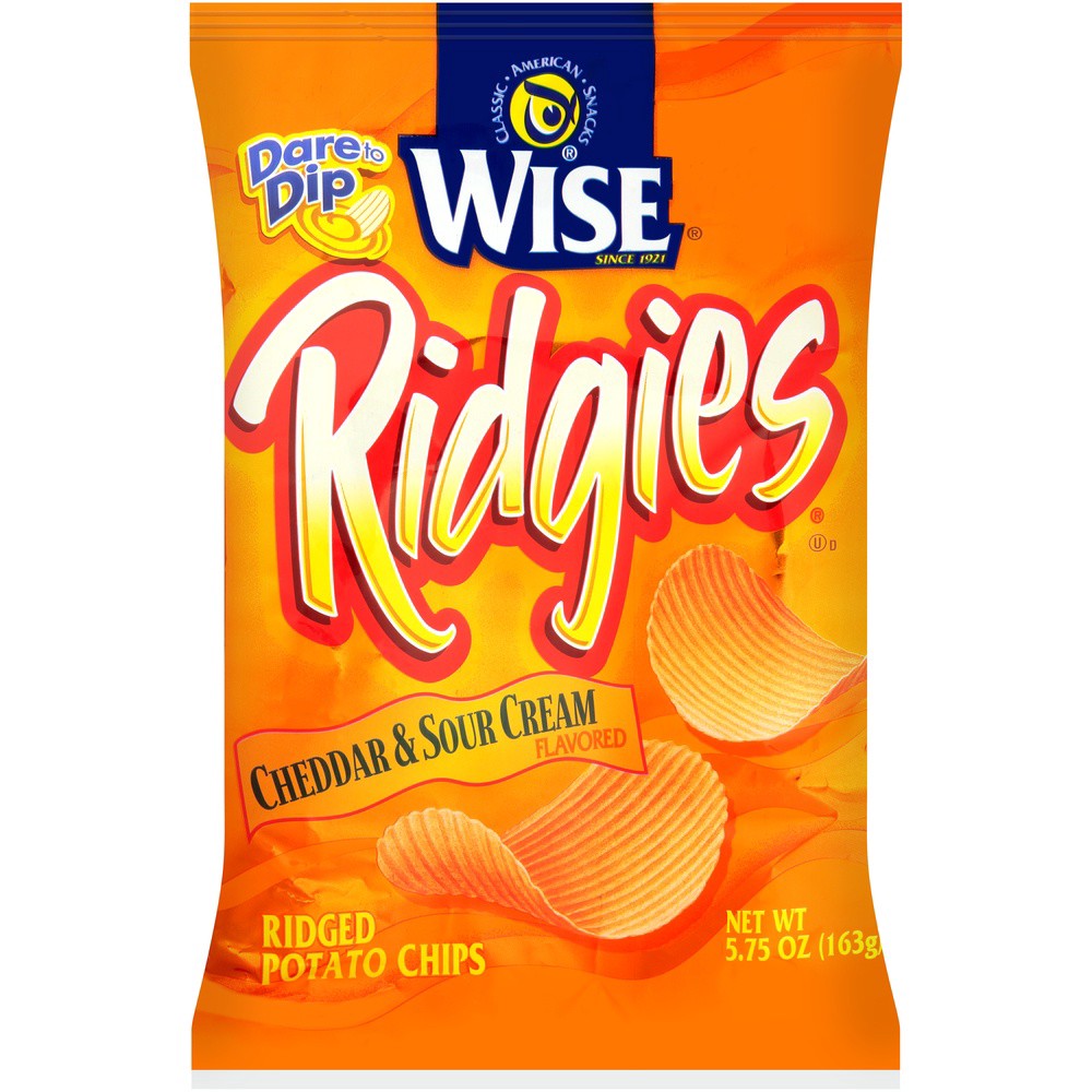 slide 1 of 1, Wise Ridgies Potato Chips, Cheddar & Sour Cream, 5.75 oz