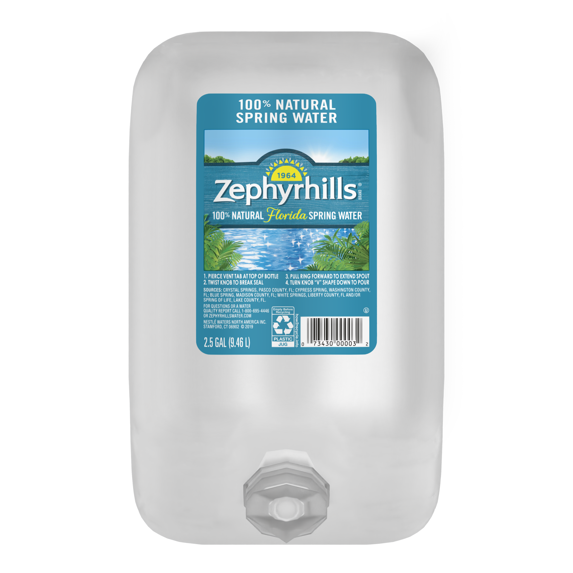 slide 1 of 4, ZEPHYRHILLS Brand 100% Natural Spring Water, 2.5-gallon plastic bottle - 2.50 g, 2.50 g