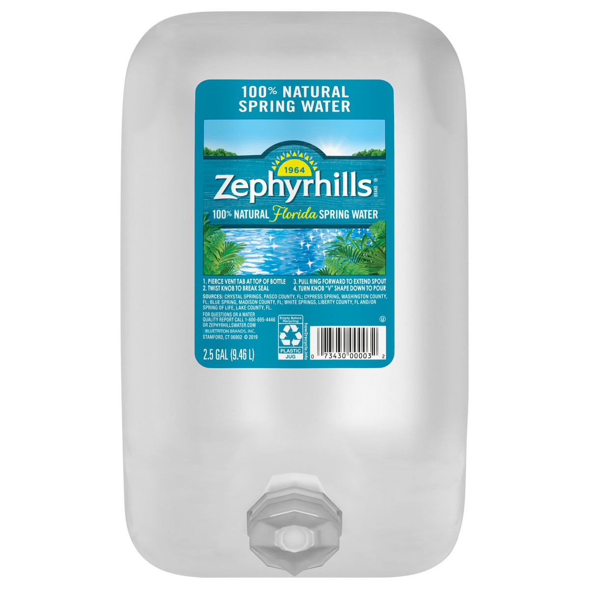 slide 1 of 4, ZEPHYRHILLS Brand 100% Natural Spring Water, 2.5-gallon plastic bottle - 2.50 g, 2.50 g