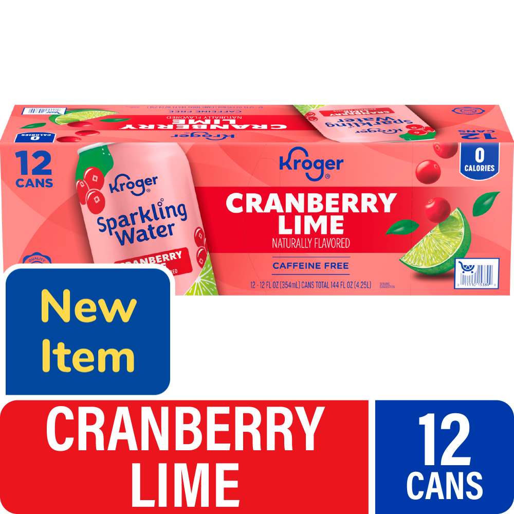 slide 1 of 2, Kroger® Caffeine Free Cranberry Lime Sparkling Water, 12 ct; 12 fl oz