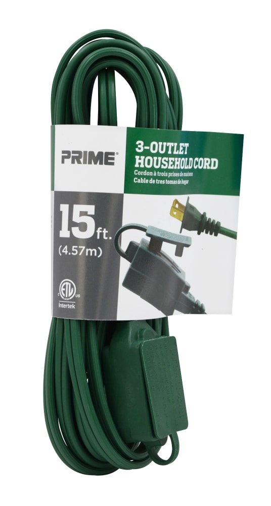 slide 1 of 1, Prime Wire & Cable Holiday 3-Outlet Indoor Extension Cord - SPT-2 16/2 - Green, 15 ft