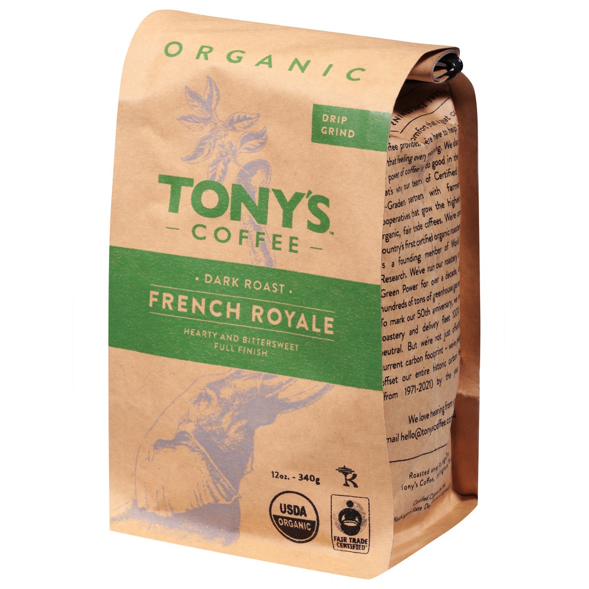 slide 6 of 9, Tony's Coffee Organic Drip Grind Dark Roast French Royale Coffee - 12 oz, 12 oz