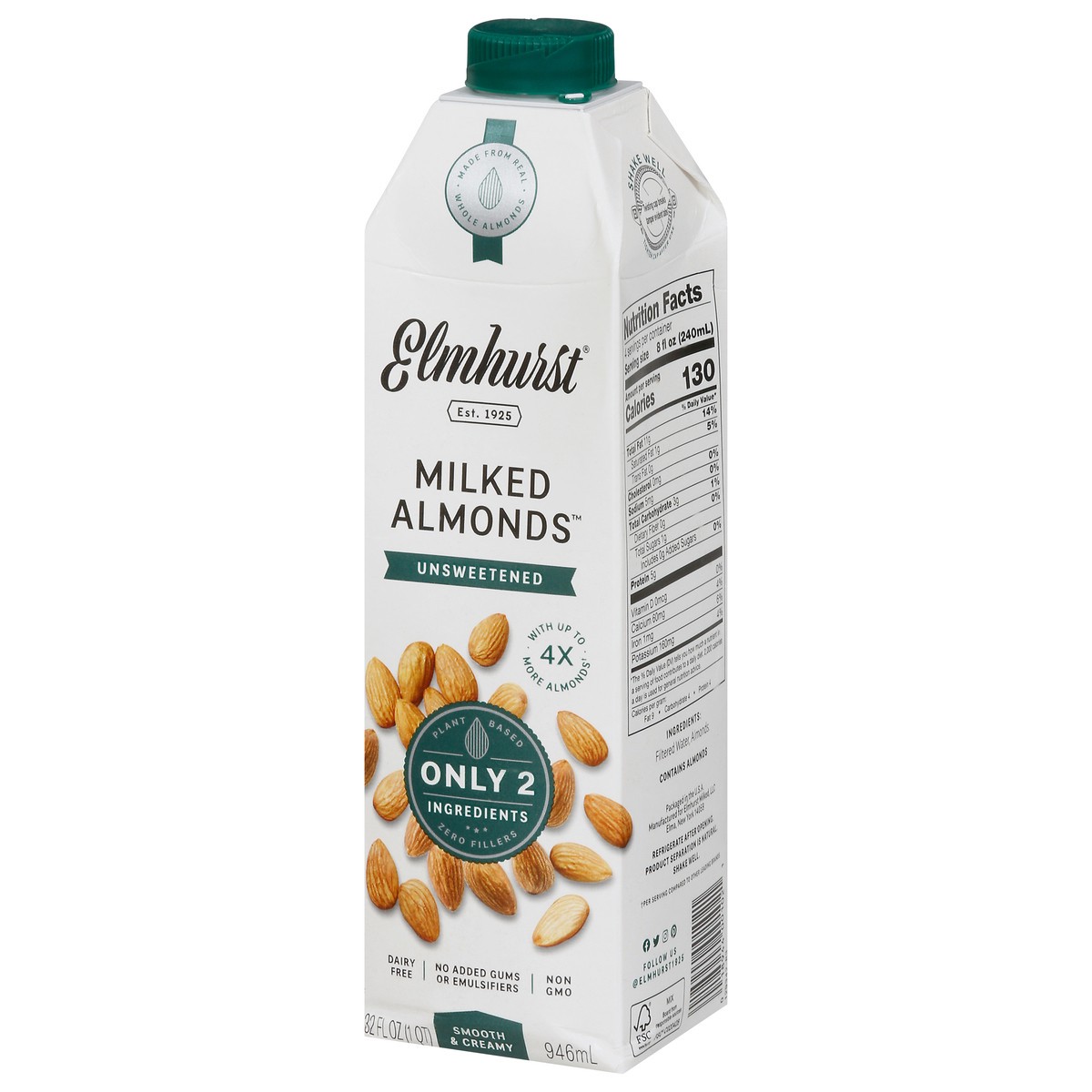 slide 3 of 9, Elmhurst Unsweetened Milked Almonds Non-dairy Beverage, 32 fl oz