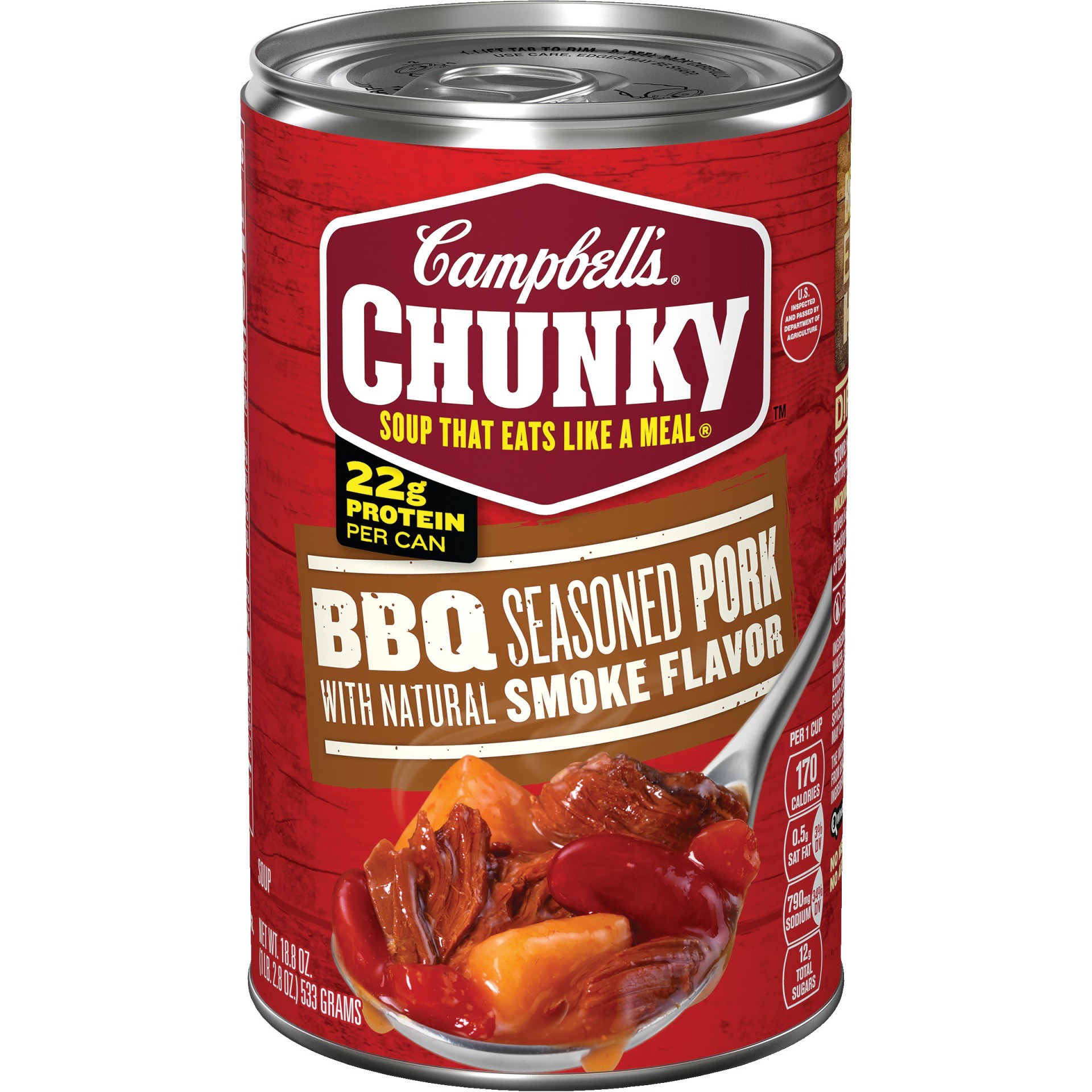 slide 1 of 6, Campbell's Chunky BBQ Seasoned Pork Soup, 18.8 oz