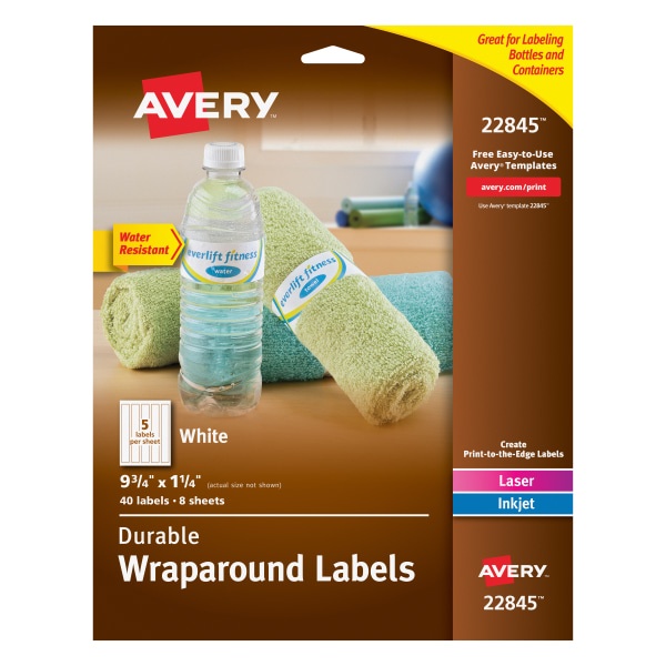 slide 1 of 10, Avery Permanent Durable Wraparound Labels, 22845, White, 40 ct; 9 3/4 in x 1 1/4 in