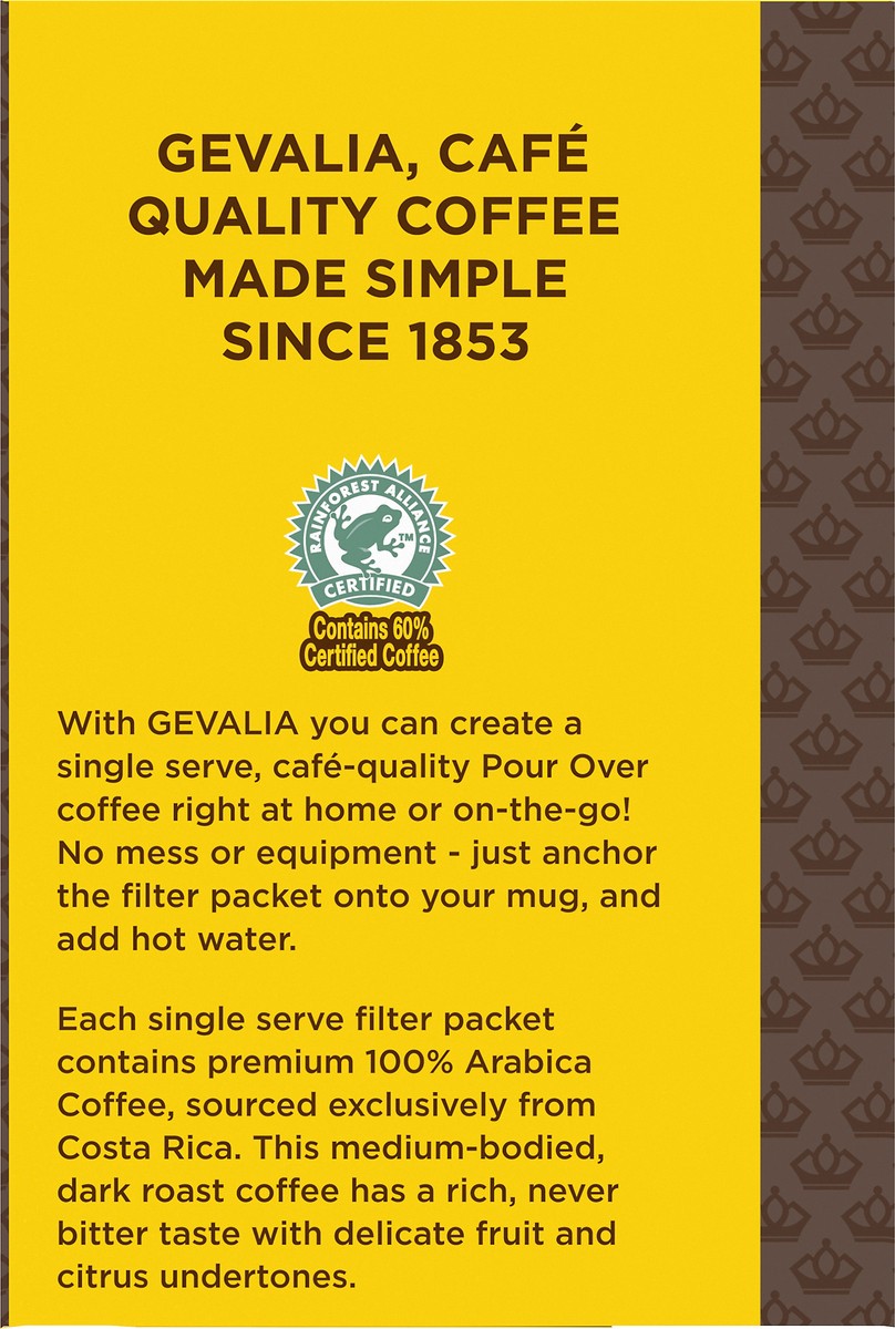 slide 6 of 9, Gevalia Cafe at Home One Cup Pour Over Costa Rica Dark Roast Single Origin Ground Coffee Kit Filter Packs, 8 ct; 3.6 oz